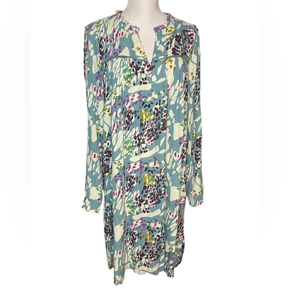 Dolan Left Coast Collection Teal, Olive & Cream Abstract Floral Viscose Dress - Picture 1 of 8